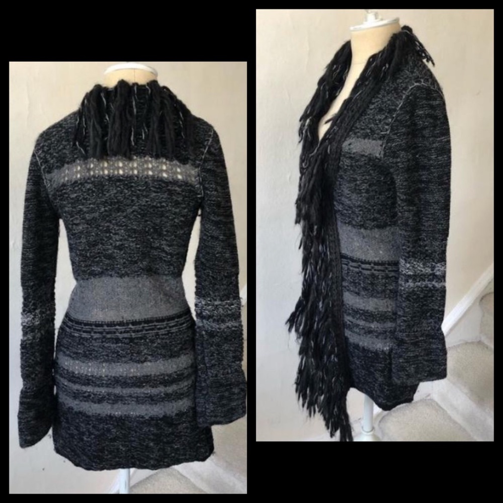 Free People Marled Striped Wool Fringe Cardigan - Picture 2 of 7